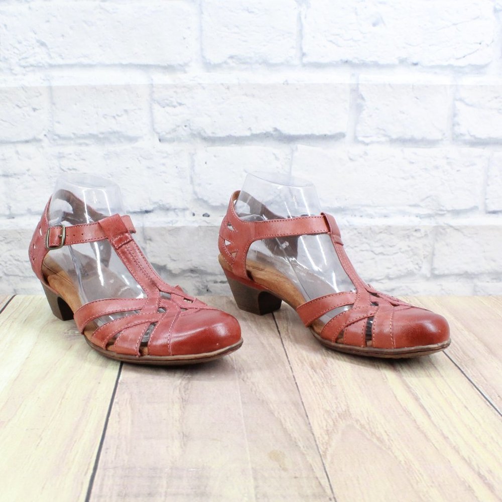 Cobb Hill by New Balance Pink Leather Gladiator T Strap Heeled Sandals Size 9 M - Picture 4 of 10